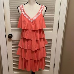 SL Fashions Tiered Dress in Tangerine, Size 8